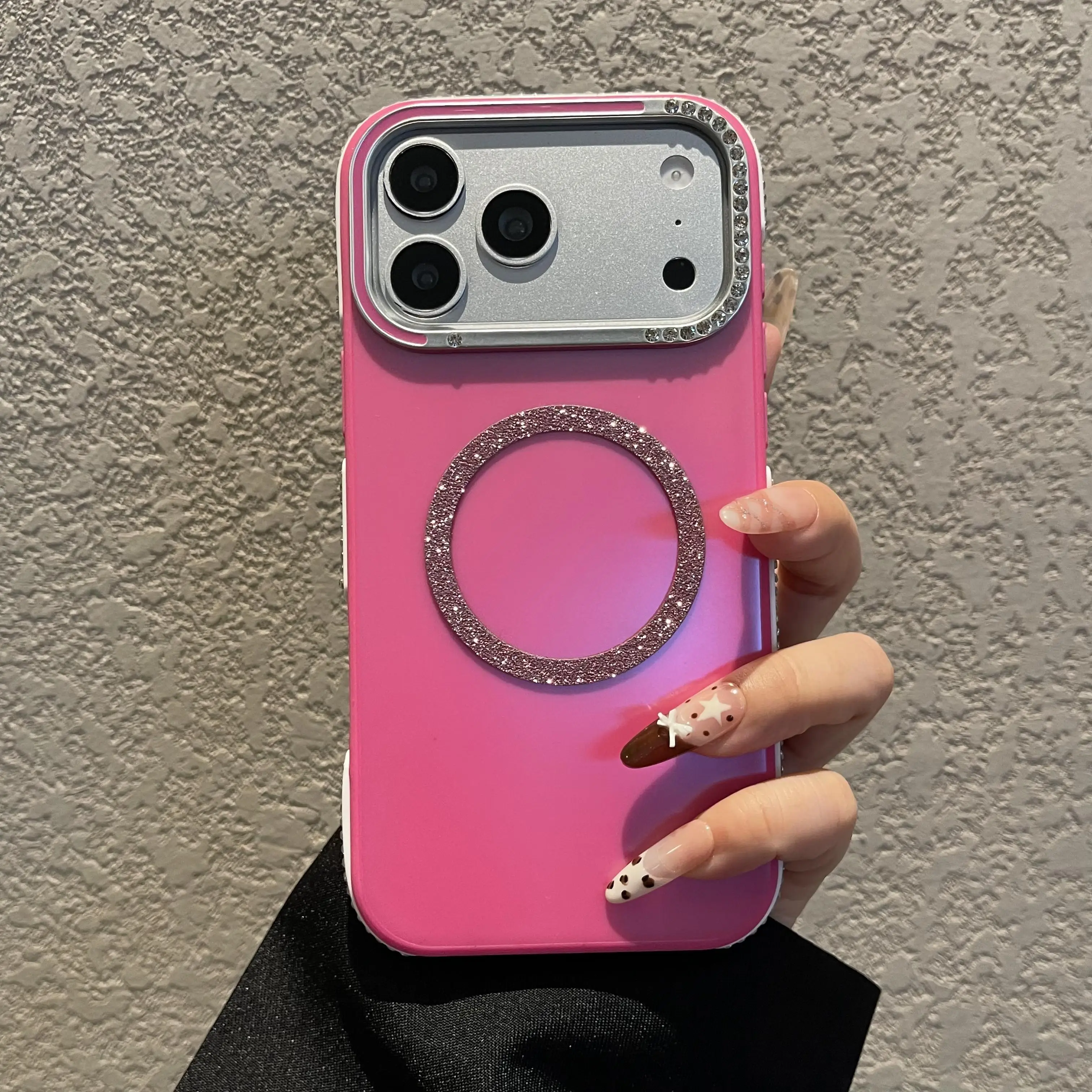 

Luxury Sparkly Diamond Edge Matte Frosted Phone Case for iPhone 17 Pro Max Glitter Magnetic Protect Cover for iPhone 16 15 14 13