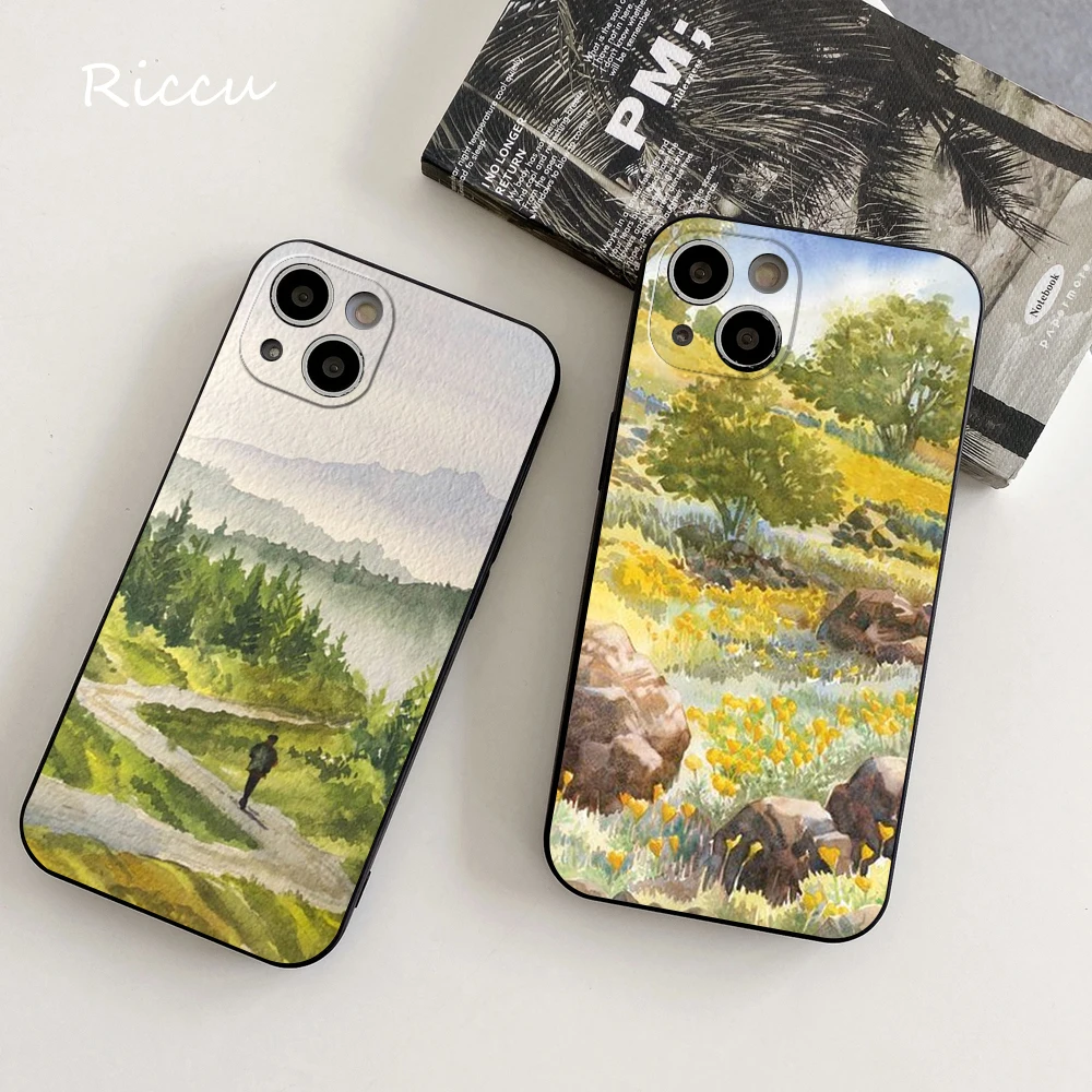 FOR IPhone 14 Alpine Landscape Watercolor Soft Case for Iphone 14 11 12Pro 8 7 Plus X 13Pro MAX SE2020 XR XS Covers