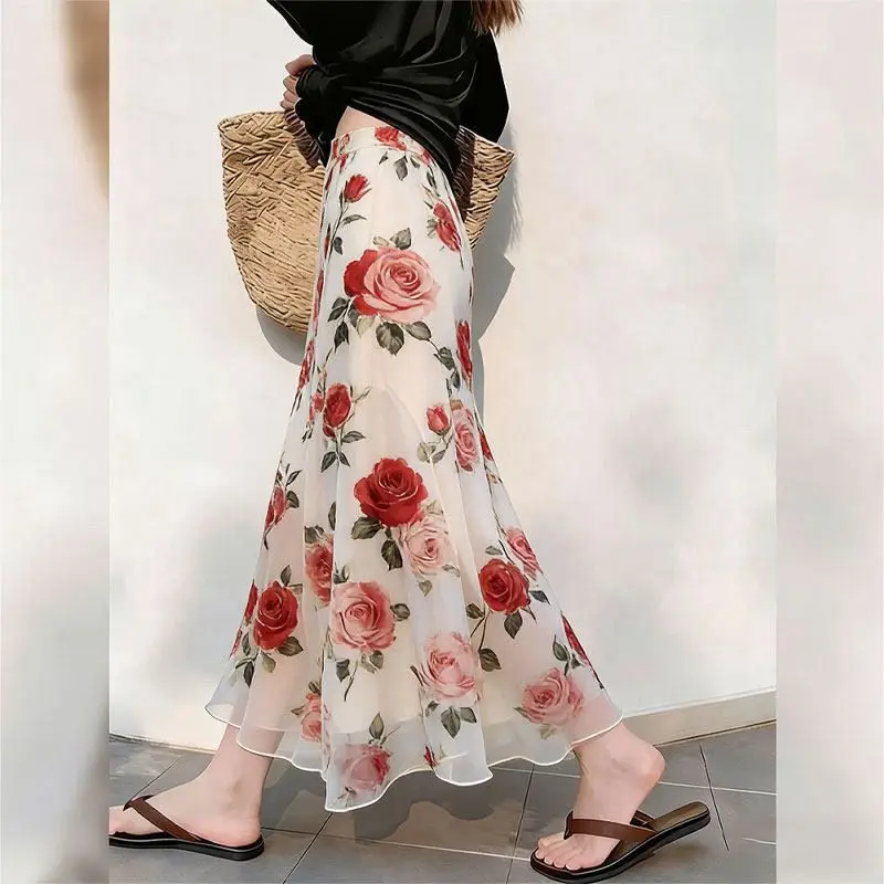 Chiffon printing design skirt women's 2026 summer new fashion foreign style retro gentle temperament elegant dress