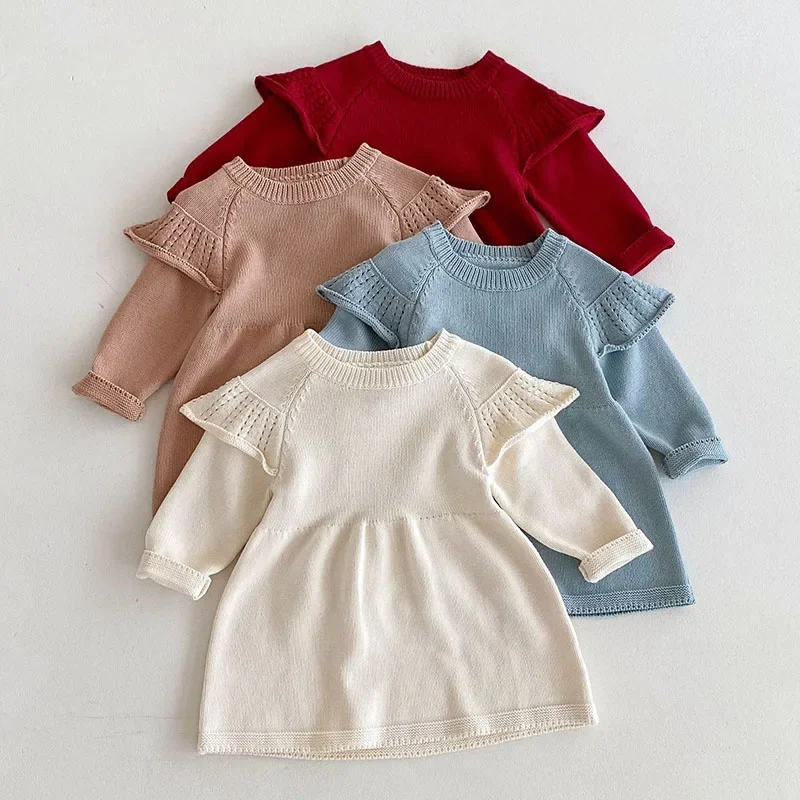 

Детские платья для девочек, вязаное зимнее осеннее платье для маленьких принцесс, платье для младенцев, одежда для маленьких девочек