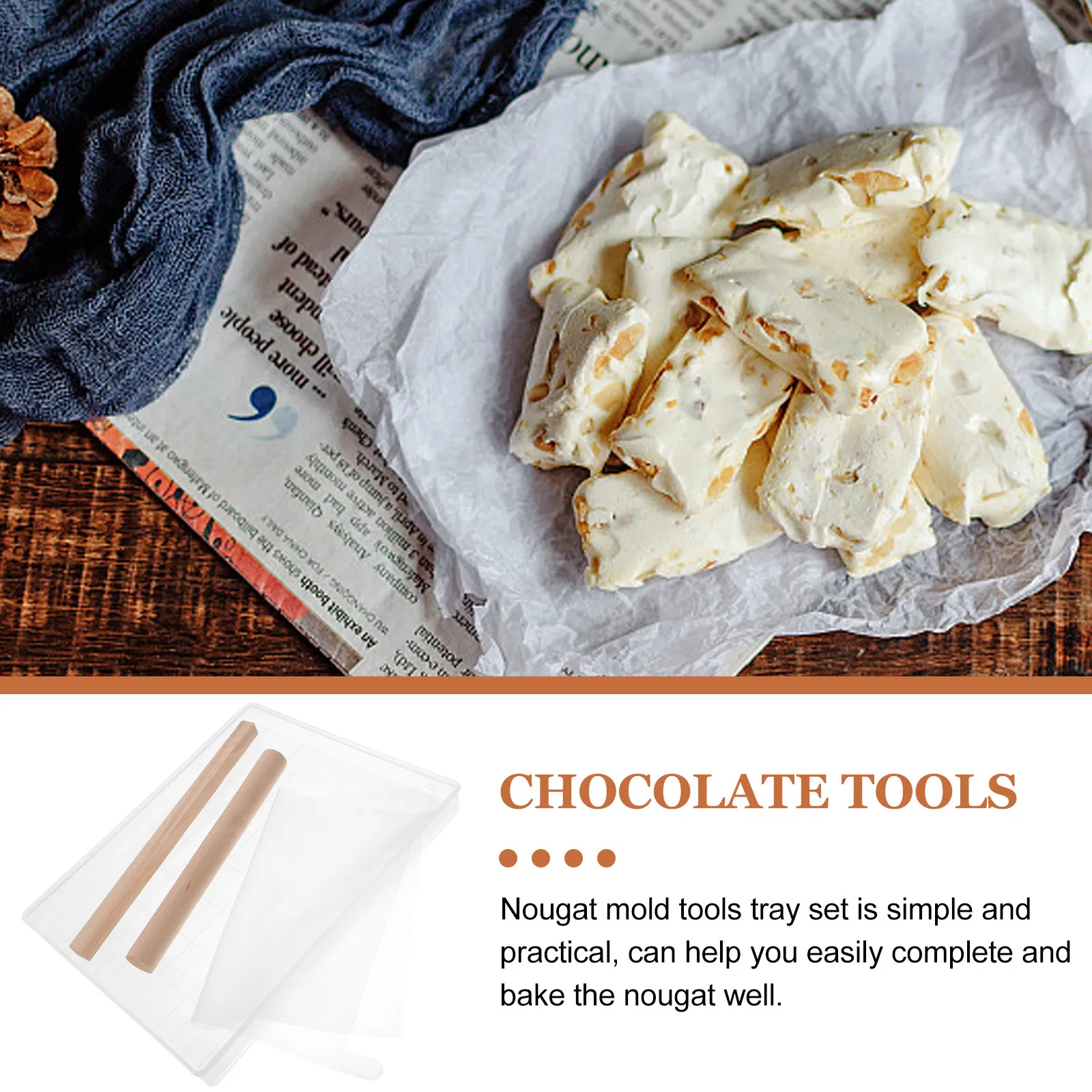 1Set Nougat Mold Tools Tray Set PP and Beech Wood Nonstick DIY Candy Making Kit for Snowflake Nougat Chocolate Jelly Candy view 4