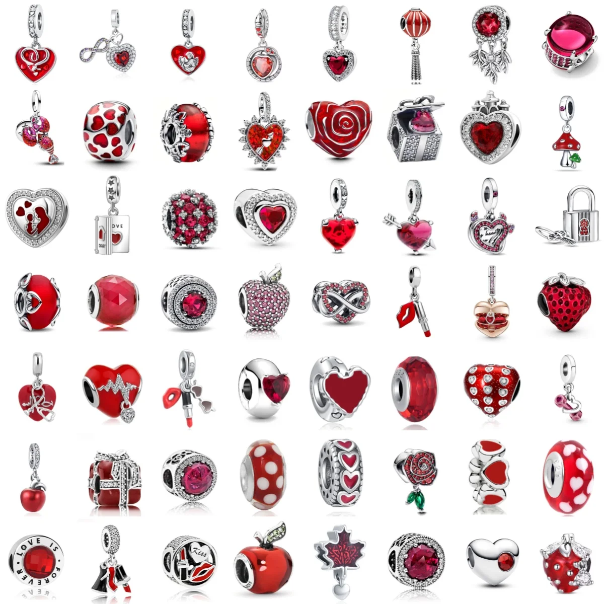 الأحمر سحر الخرزة قلادة 925 الفضة النبيذ الأحمر أحمر الشفاه عالية الكعب التفاح روز سحر صالح سوار المجوهرات النسائية الأصلية