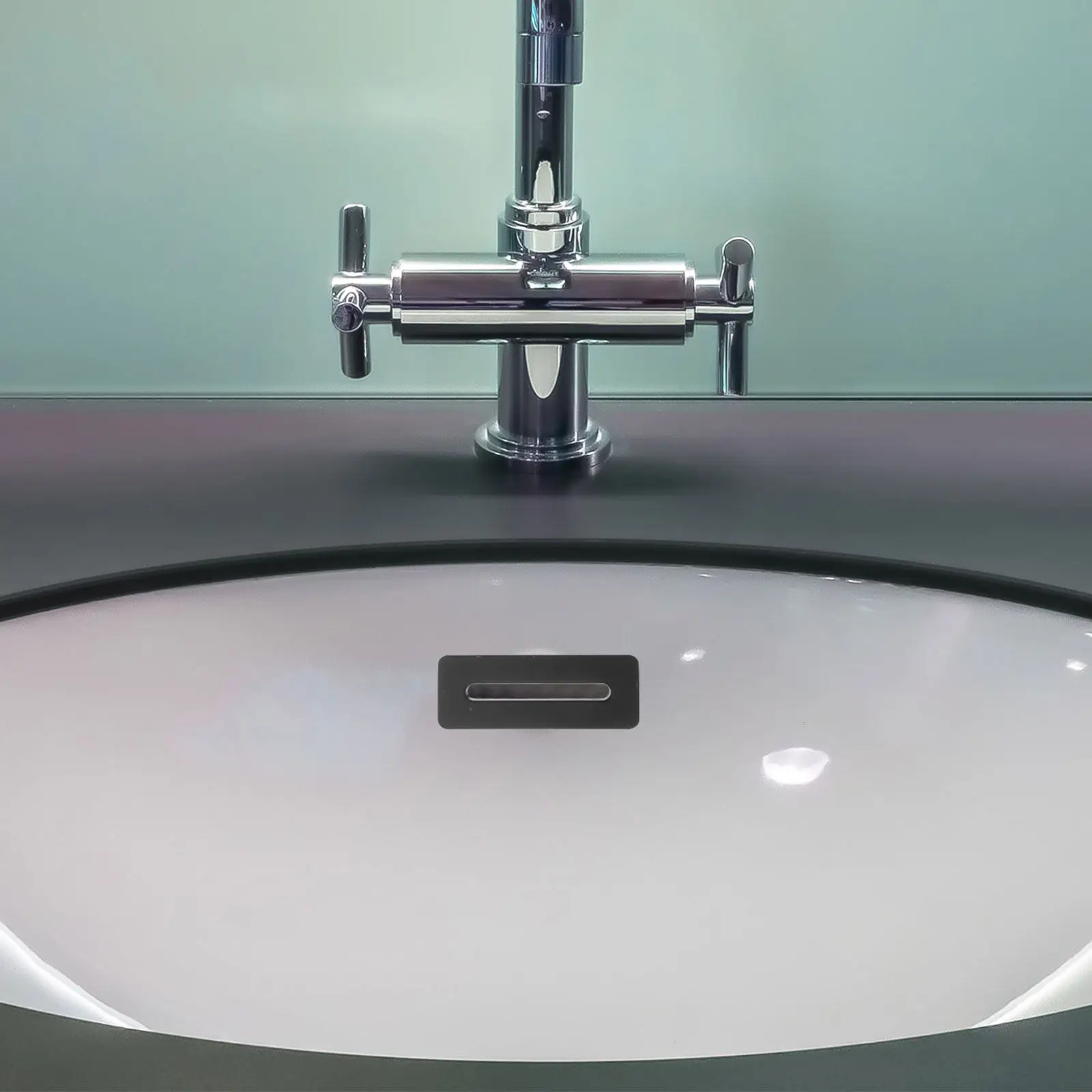 Sink Overflow Hole Cover Rectangle Brass Decorative Drain Cap for Kitchen Bathroom Vanity Sink Overflow Prevention Trim Ring