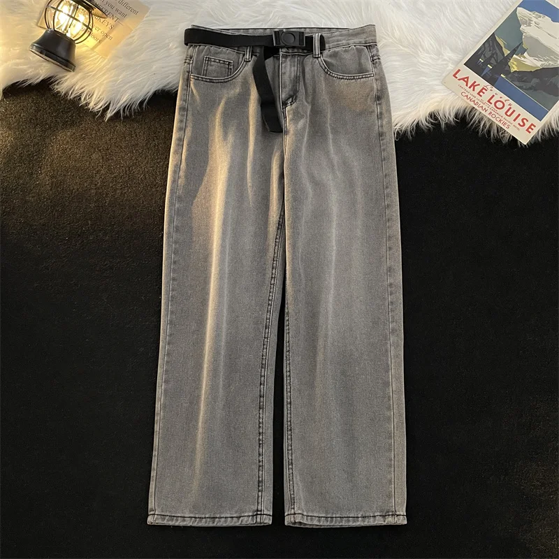 

Autumn New Korean Men's Casual Long Jeans 2024 Male Straight Loose Jean Denim Trousers Wide Legs Solid Colored Clothing P117