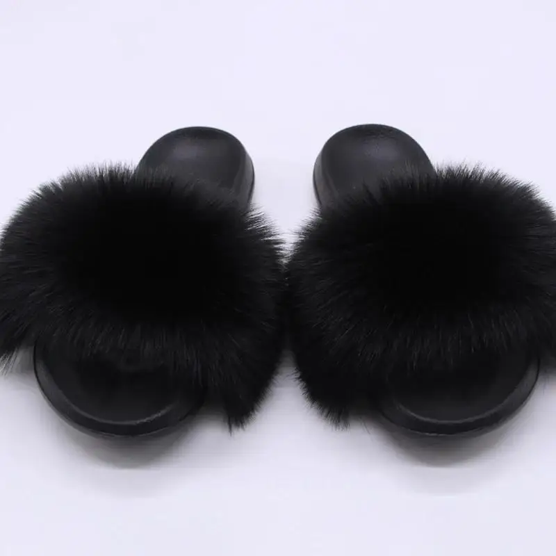 Летние сандалии из искусственного лисьего меха, пляжные пушистые тапочки, домашняя и уличная женская обувь, женские тапочки, модные нескользящие меховые шлепанцы