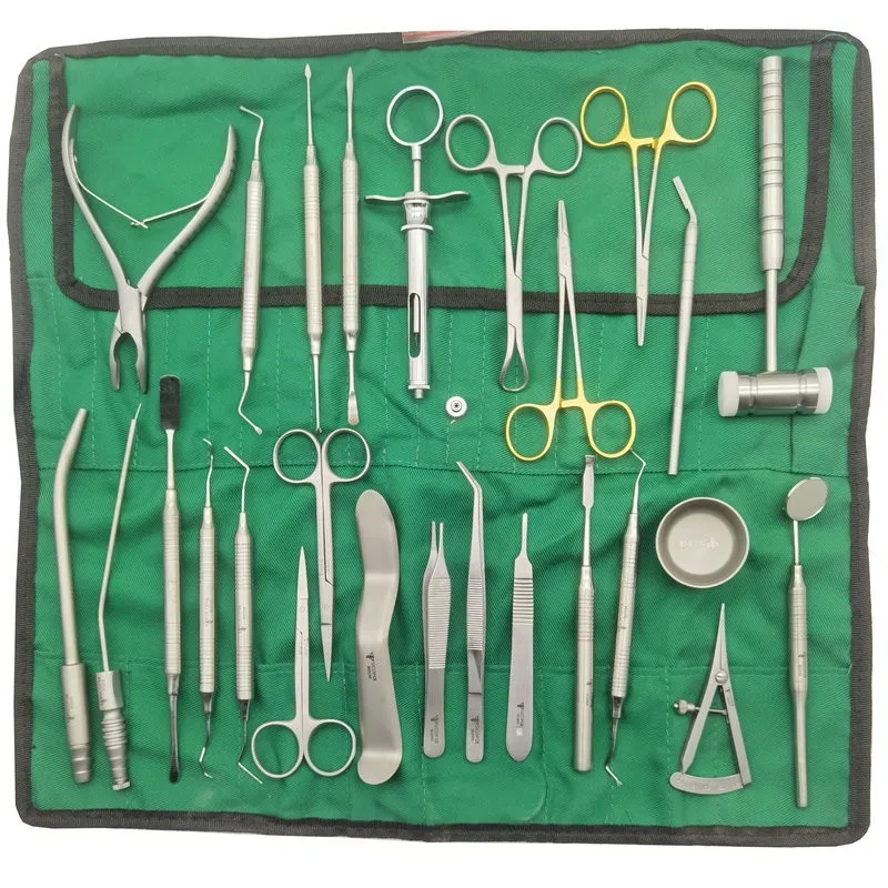 

Dental Implant 26 Piece Instrument Kit Bone Biting Forceps Bone Hammer Periosteum Separator Probe Intraoral Scope Surgical Kit