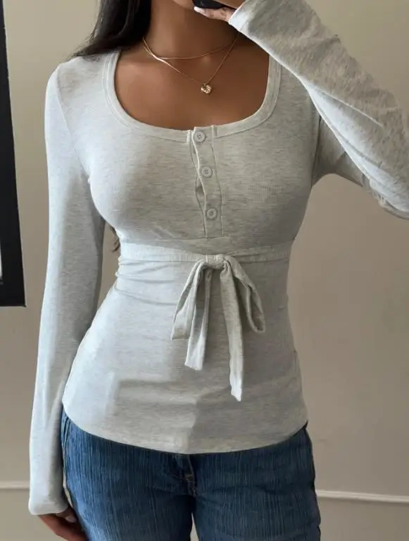 2025 Autunno/Inverno Y2K Spicy Girl T-shirt fondo multifunzionale a maniche lunghe Top Abbigliamento da donna