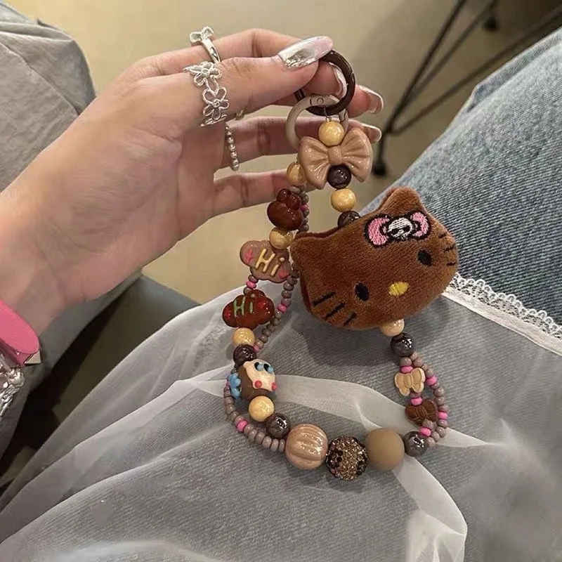personaggio anime Hello Kitty Bracciale creativo in peluche Portachiavi Kawaii ciondolo Decorazione per imballaggio per ragazze Collegamento per cellulare