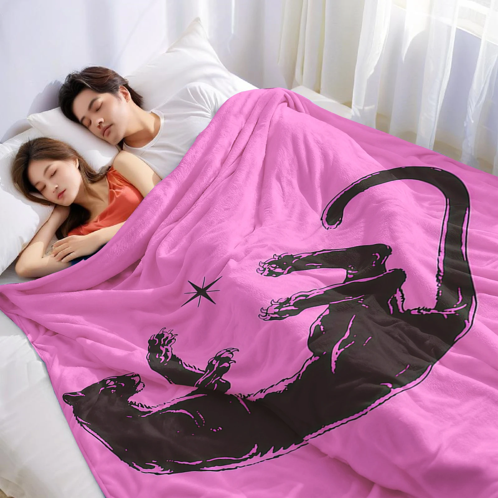 Pink Panther Star Halloween Flannel Fleece Blanket Fluffy Warm Cozy Throw for Sofa Bedroom Home Holiday Decoration Gift