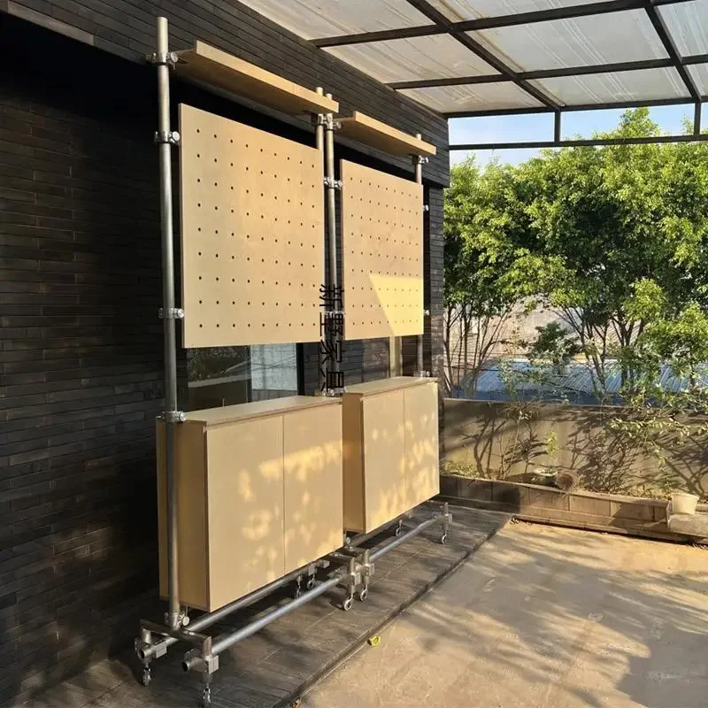 Display cabinet screen mobile partition solid wood storage hole plate small apartment stainless steel simple entrance rack dinin