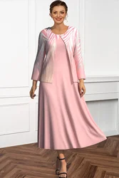 Flycurvy-Robe décontractée à longueur de thé avec veste, imprimé cuir chevelu rose, grande taille, 2 pièces