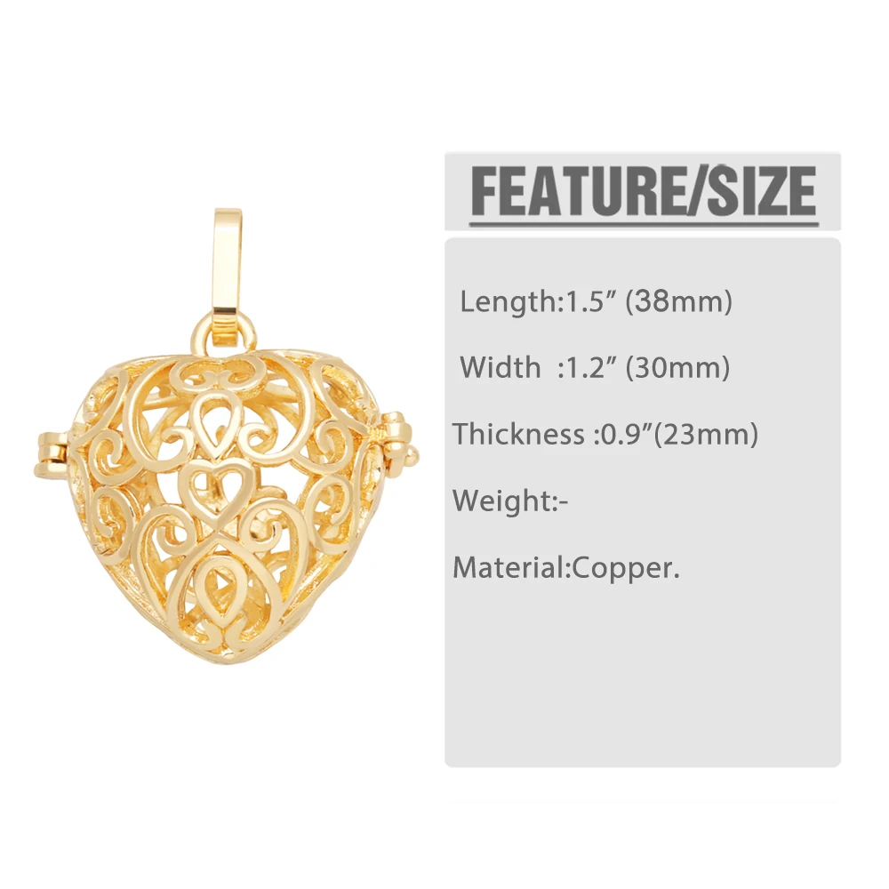 OCESRIO Retro Gold Color Heart Harmony Ball Pendant for Necklace Copper Gold Plated Chime Bola Jewelry Making Supplies pdtb170