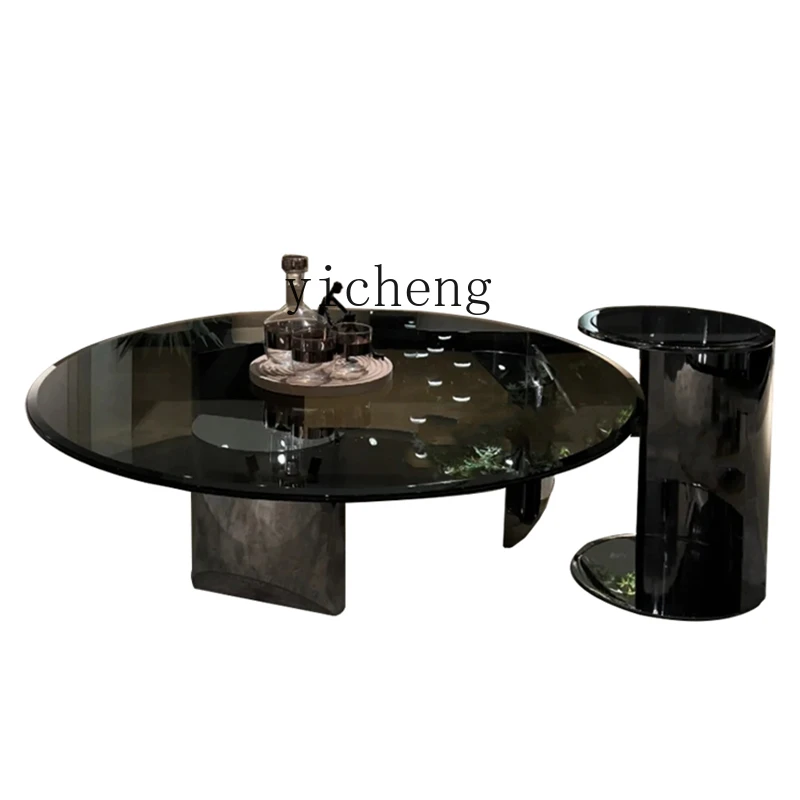 XL Tempered Glass round Coffee Table Living Room Light Luxury Internet Celebrity  Foshan Furniture