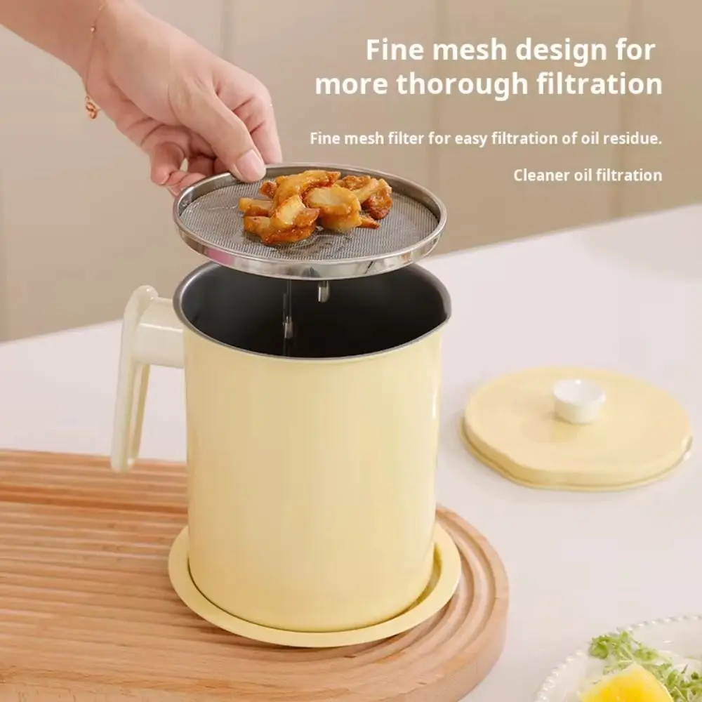 

Large Capacity Oil Filter Pot Anti-Leakage BPA-Free Grease Separator Dust-Proof Cover with Tray Stainless Steel Strainer