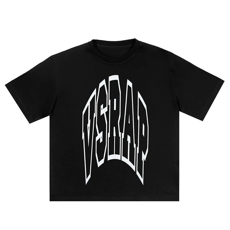 

Korean Version of Hong Kong Style Alphabet Print T-shirt Couple Short Sleeves American Cotton Neck Shoulder Down Street Retro