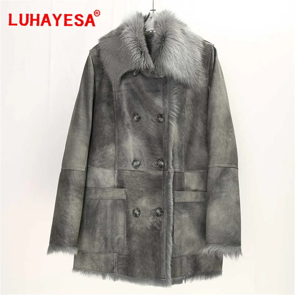 2024 Turkey Goat Shearling Fur Coat Women Medium Long Casual Winter Warm Real Fur Overcoat