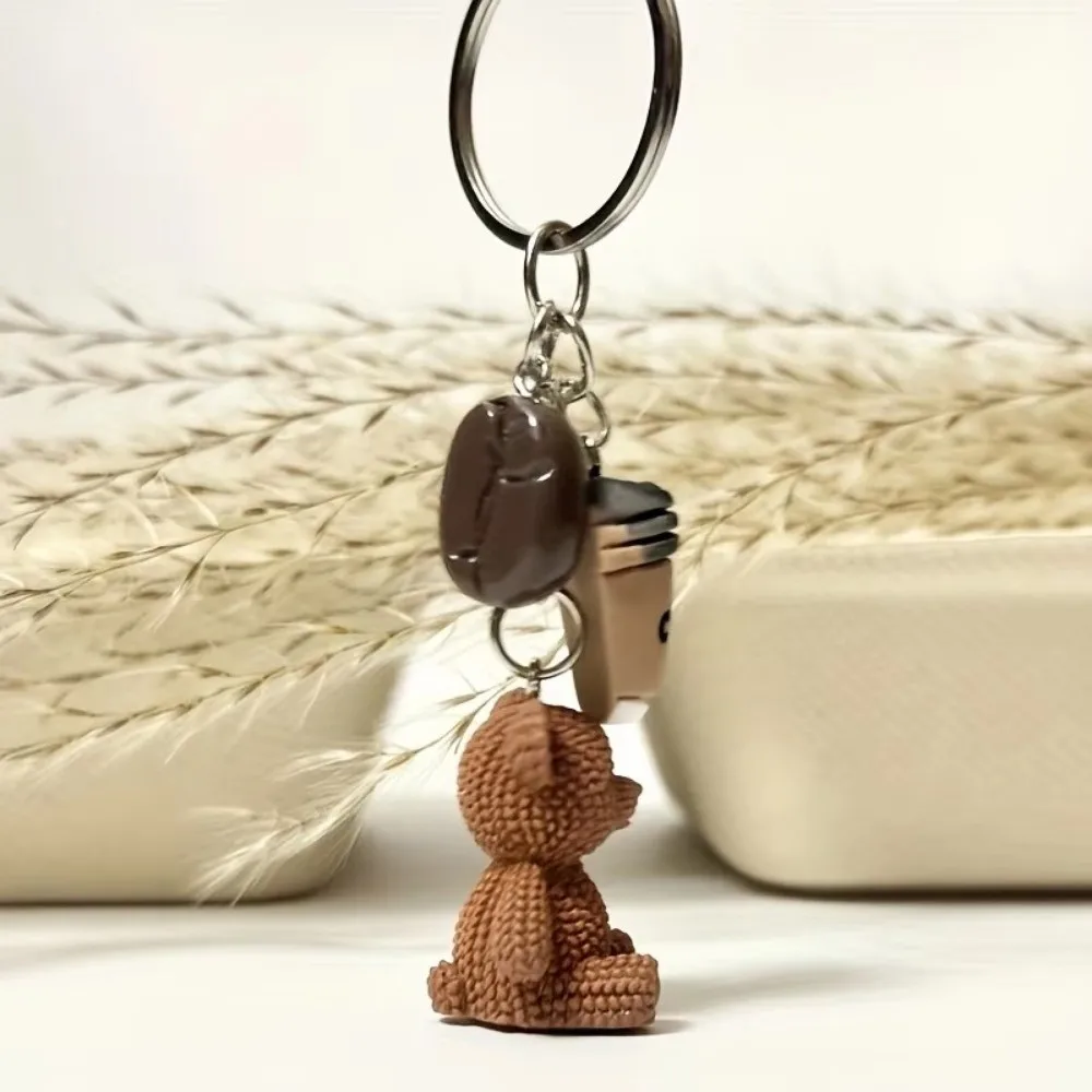 Cute Resin Bear Coffee Keychain Cartoon with Metal Ring Closure Pendant Keychain Mini Bag Charm For Coffee Lovers Gift