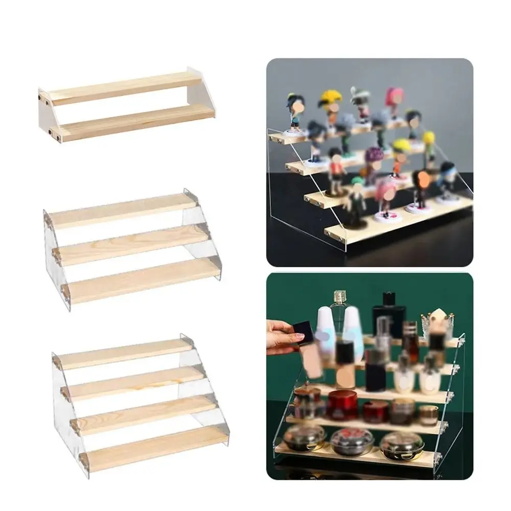 2-4 Tier Acrylic Wood Display Stand Holder Stepped Multifunctional Action Figure Doll Toy Ladder Showcase Glasses Storage Racks