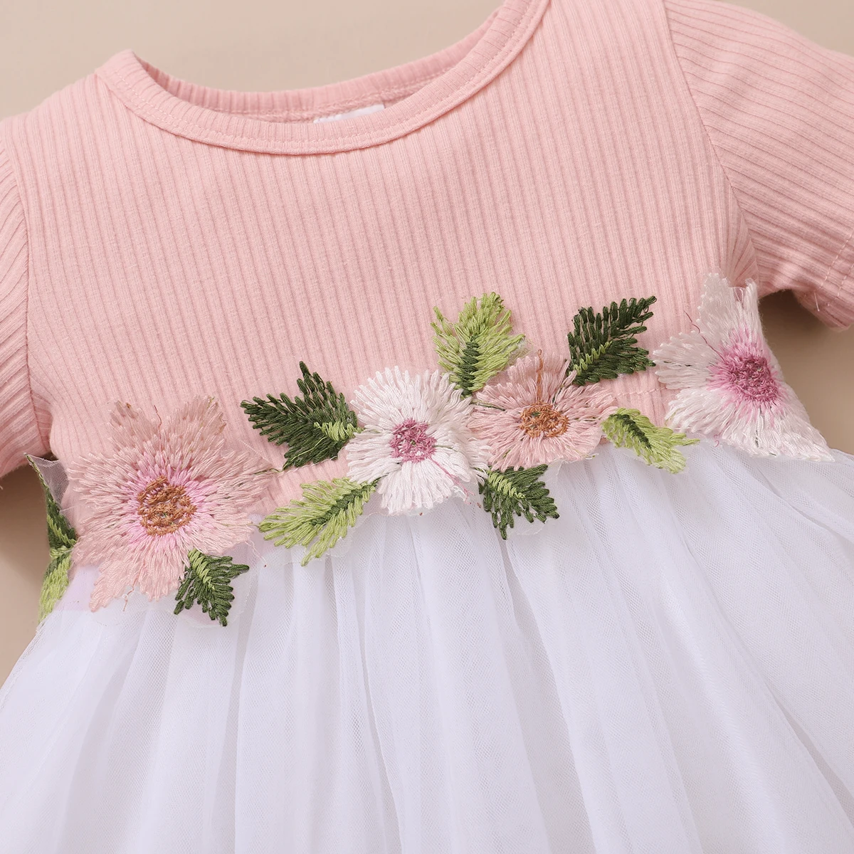 1-3 Years Newborn Baby Girl Princess Dress Embroideried Flowers Short Sleeve Fashion Tulle Skirt Summer Dress for Toddler Girl