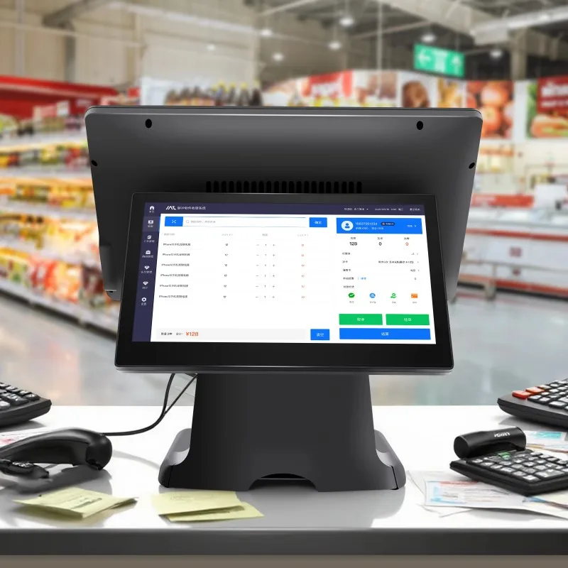 

Портативный POS-терминал 2026 с двумя экранами 15,6+11,6 дюймов, емкостный сенсорный экран, Android/Windows, моноблок, кассовый аппарат