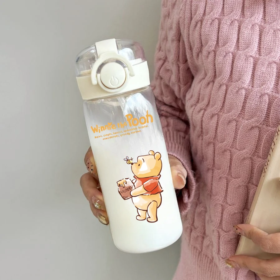 New Disney Water Cup Cute Girl Winnie Pooh Bear Student Tea Cup Special for School Portable High Temperature Resistant Straw Cup