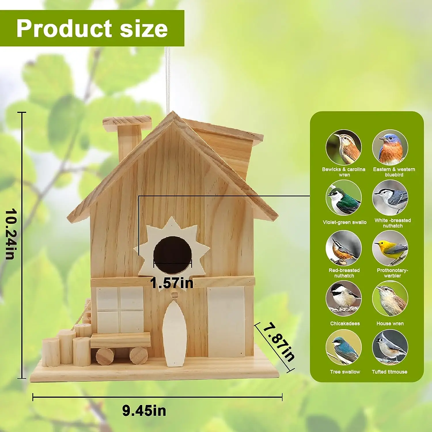 Solar Bird House with Camera Hanging Wooden Bird Houses for Outside 1080P HD Wireless Birdhouse for Outdoors