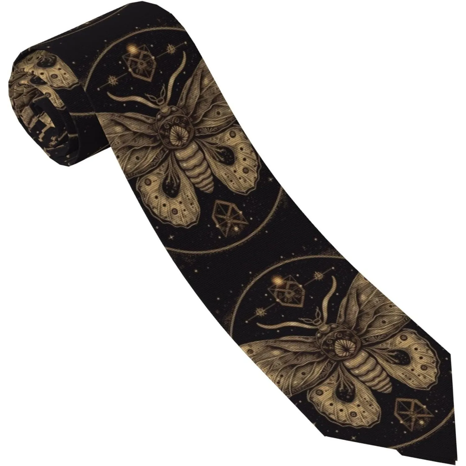 Men's Necktie Vintage Moth Astrology Print Neck Tie Dark Gothic Celestial Pattern Suit Tie