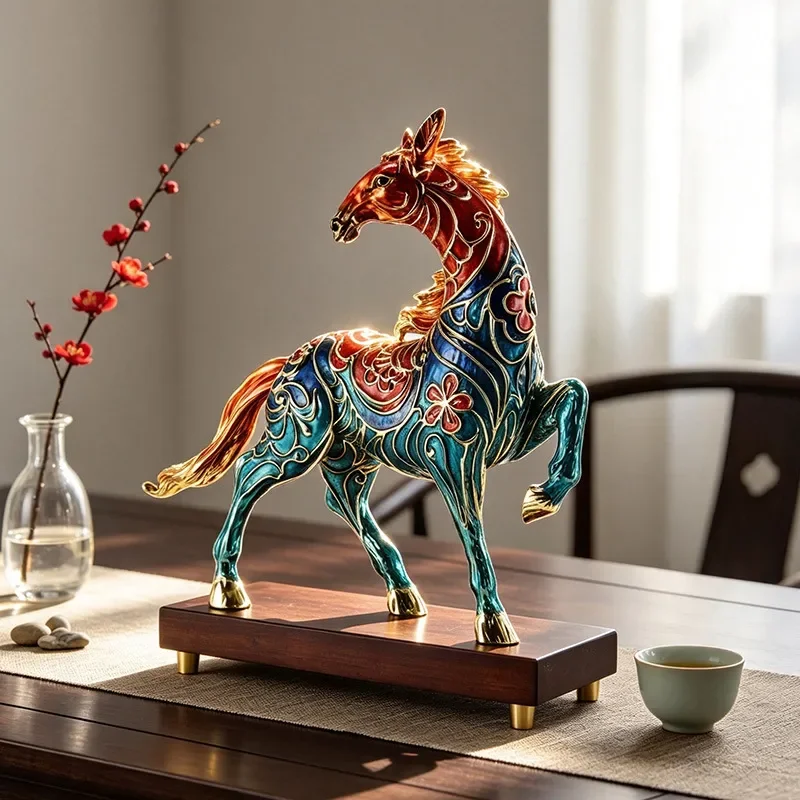 Modern Enamel Horse Ornament Desktop Decoration for Living Room Office Study Creative Home Decor Horse to Success Figurine