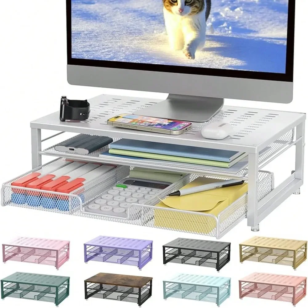 

Computer Monitor Stand Riser, Desk Organizers And Accessories With Drawer, Office Desk Accessories Workspace Desktop Organizers