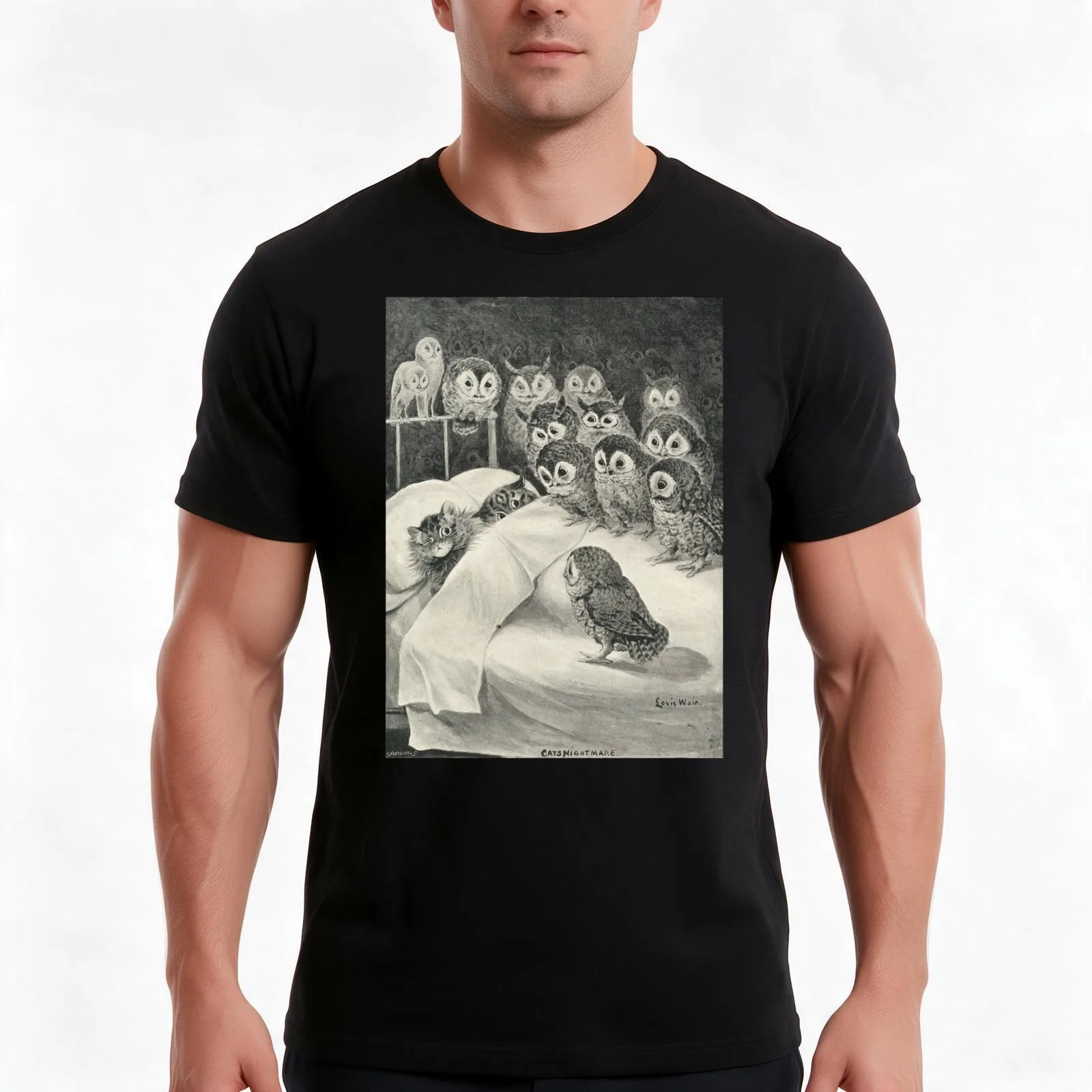 Cat's Nightmare by Louis Wain T-Shirt, Summer Casual Cotton Tee, Oversized Streetwear Tops, Vintage Graphic Print, 100% Cotton