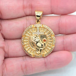 High Quality Gold Color Clear Cubic Zirconia Round Cross Praying Hands Pendant Jewelry