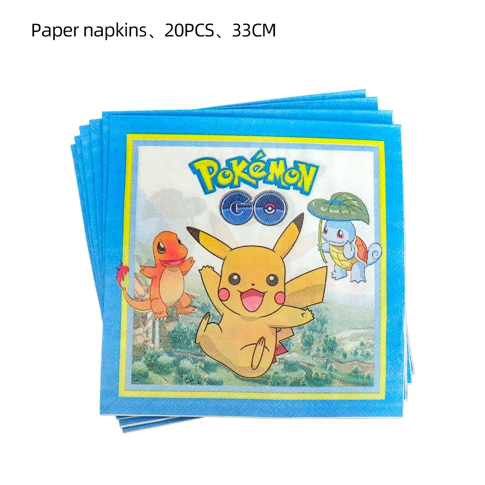 Juego de vajilla desechable de Pokémon para niños, mantel de papel, taza, plato de cena, suministros de personajes de Pikachu, decoración de fiesta de cumpleaños