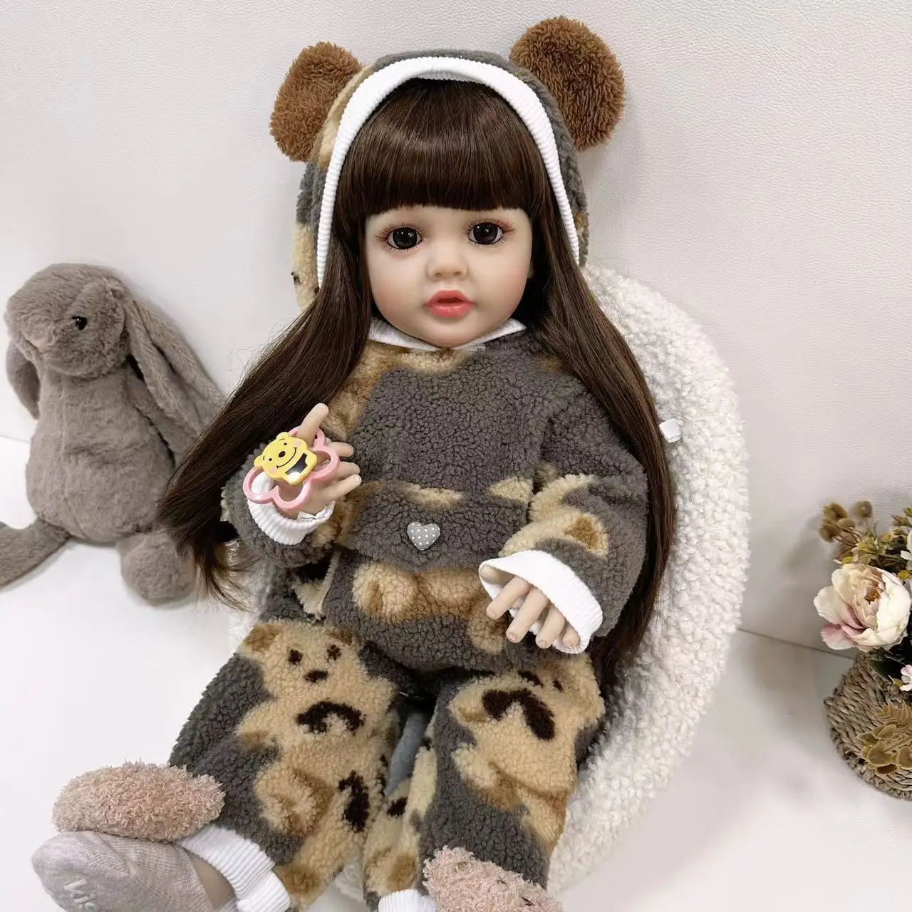 Cokela 55 cm realistische Silikon-Neugeborenen-Reborn-Babypuppe, 22 Zoll, niedliche Vinylpuppe, echte weiche Haptik, Kinderspielzeugpuppe, Geburtstagsgeschenk