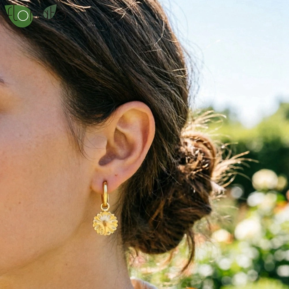 

925 Sterling Silver Needle Round Pendant Hoop Earrings for Women Gold Color Flower Earrings Party Trendy Jewelry Wholesale Gift