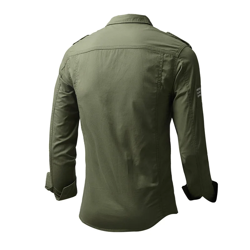 Mens Spring Autumn Cargo Shirts Mens Casual Loose Cotton Embroidery Long Sleeve Shirts Outdoor Hiking Military Tactical T-Shirts