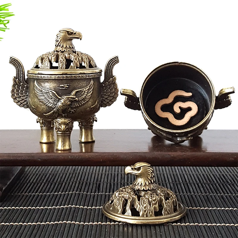 Z. New Alloy Incense Burner Hollow Out Four Legged Stick Holder Mini Sandalwood Censer Home Decoration