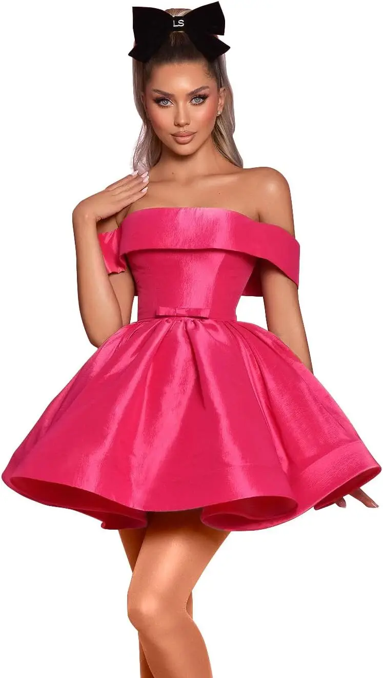 

2025 Youth Satin Back To School Dress Short Off Shoulder A-line Mini Cocktail Dress,Strapless Birthday Party Ball Princess Dress