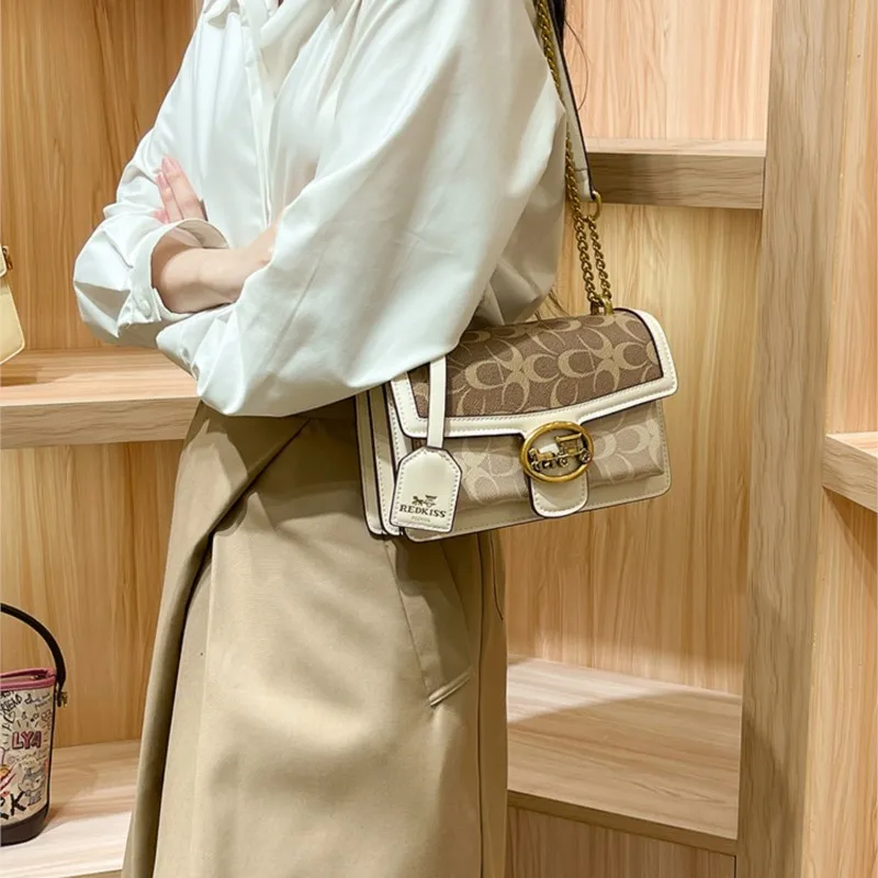 Light luxury women\'s bag 2024 new high-end color contrast single shoulder underarm bag designer fashionable crossbody small squa