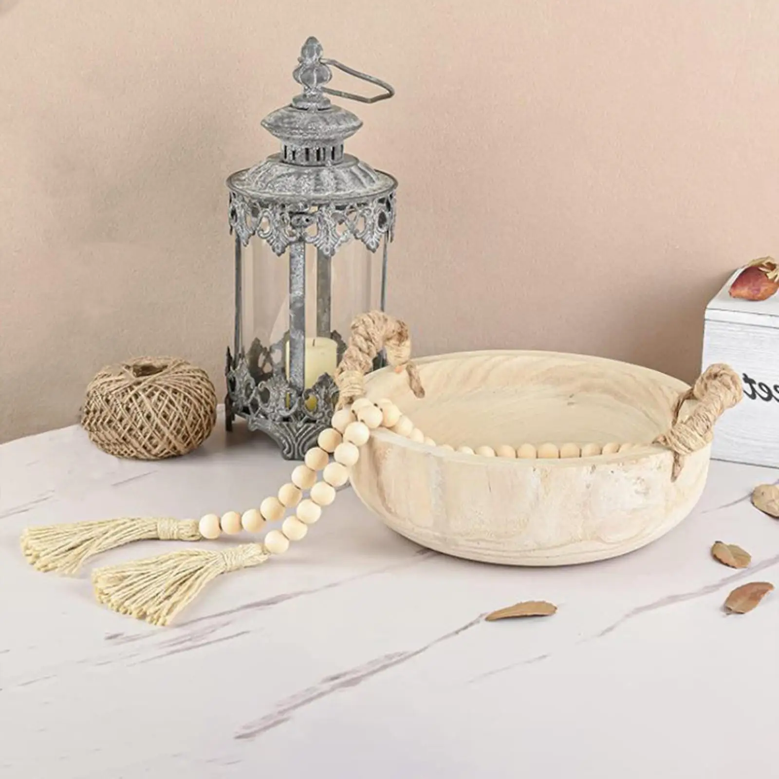 

Декоративная деревянная чаша, деревенский дом, бусины, декор деревянного стола для офисной книжной полки