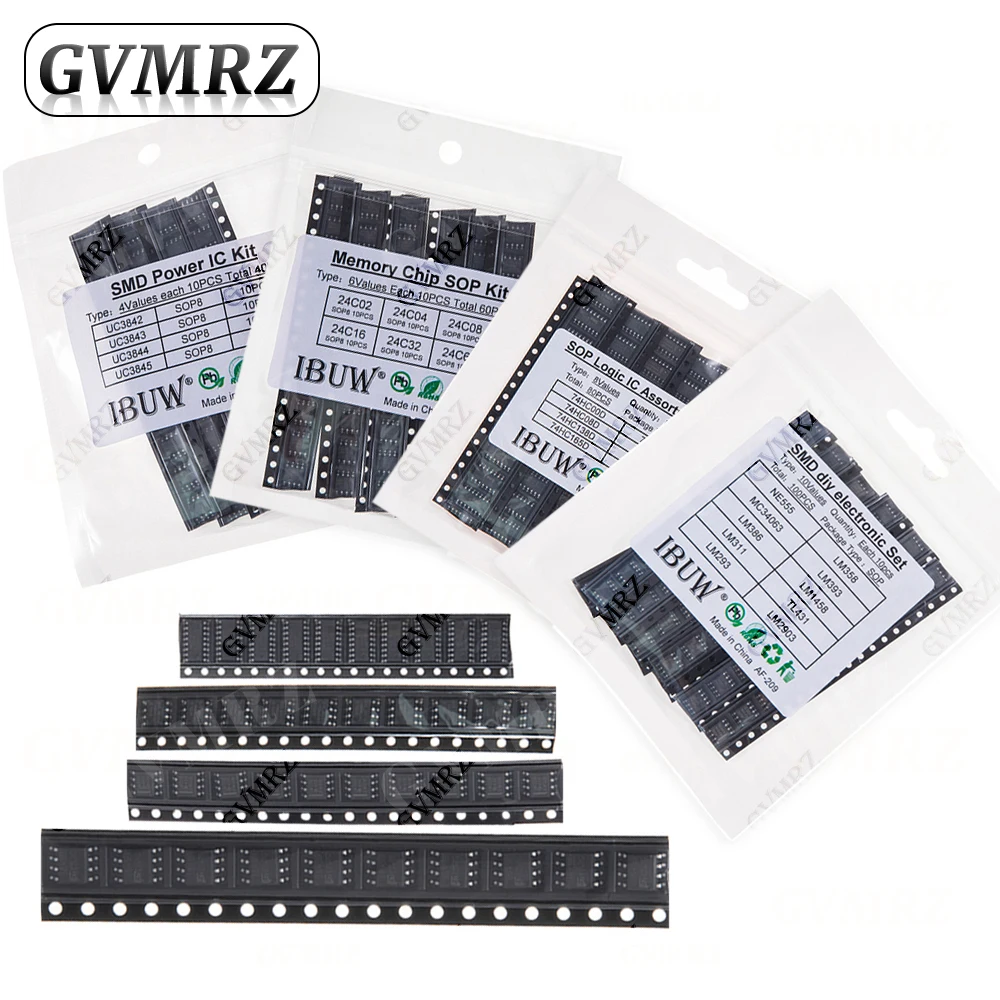 Kit de IC de Fonte de Alimentação SMD NE555 LM358 TL431 LM393 UC3842 UC3843 UC3844 UC3845 SOP-8 24C02 24C04 24C08 74HC00