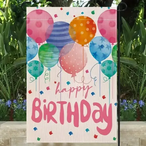 *NEW* COLORFUL AND VIBRANT ~ Happy Birthday BALLOONS ~ Garden Flag ~ 12X18 AAL HHM WZZ yyi