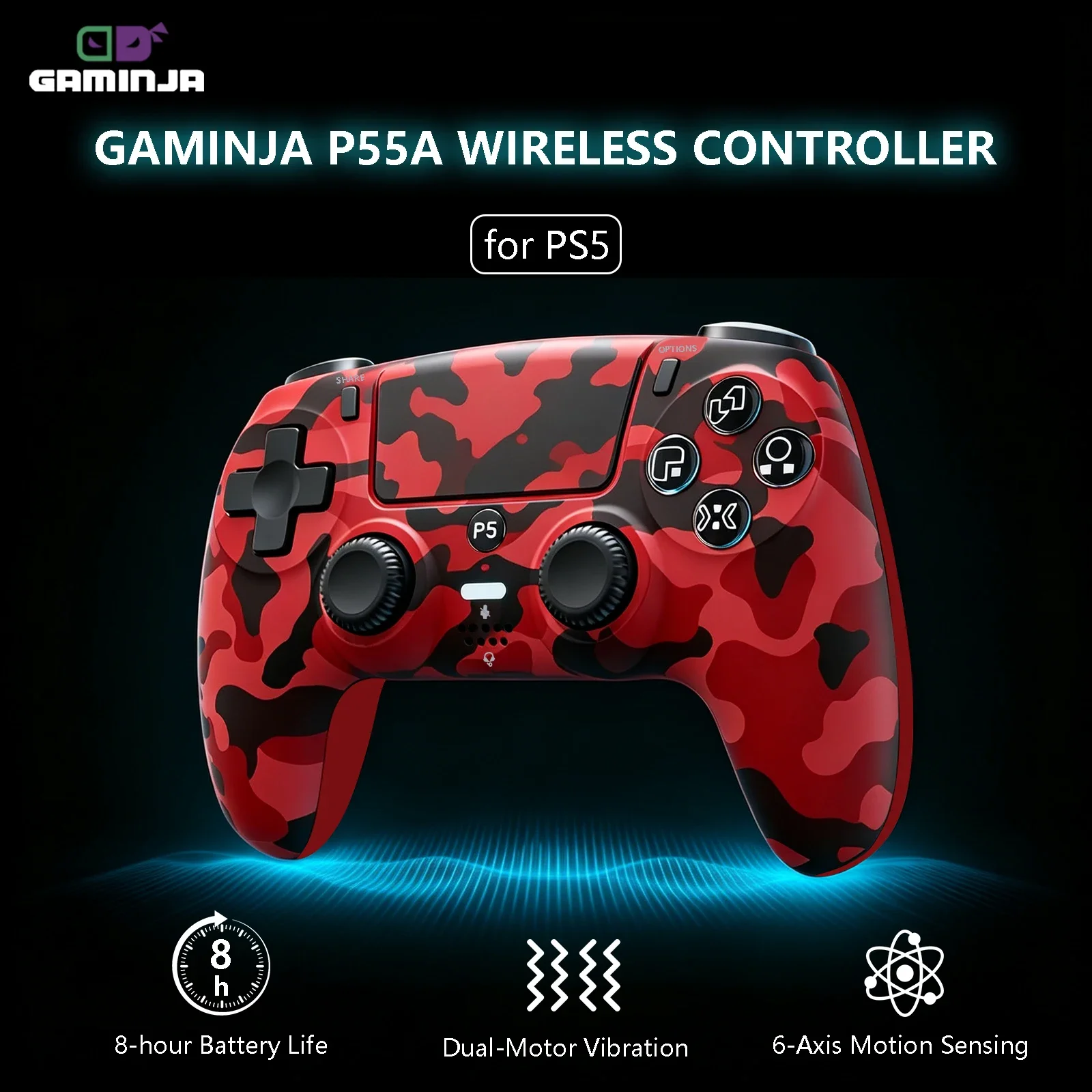 GAMINJA P55A Bluetooth Gamepad For Playstation 5 Wireless Controller With Turbo Dual Sense Vibrate For PS5 Console Controller