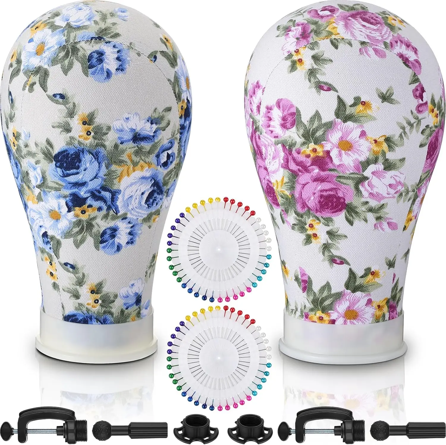 3 Pezzi Testa di Manichino per Parrucche Testa di Parrucca in Tela da 22 Pollici Testa di Blocco di Tela Teste di Parrucca per Estensione dei Capelli con Perni con Foro di Montaggio