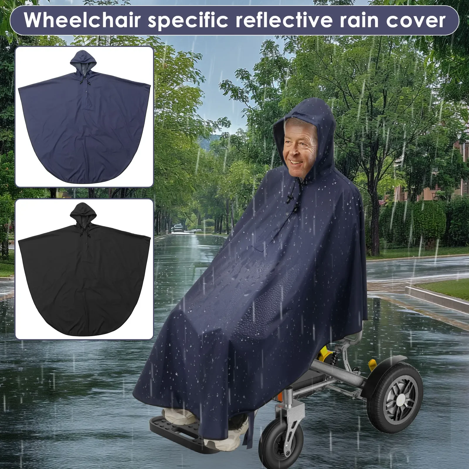 

Reflective Raincoat Elderly Wheelchair Poncho Raincoat Waterproof Adjustable Hood Scooter Cape Raincoat for Men Women Adult