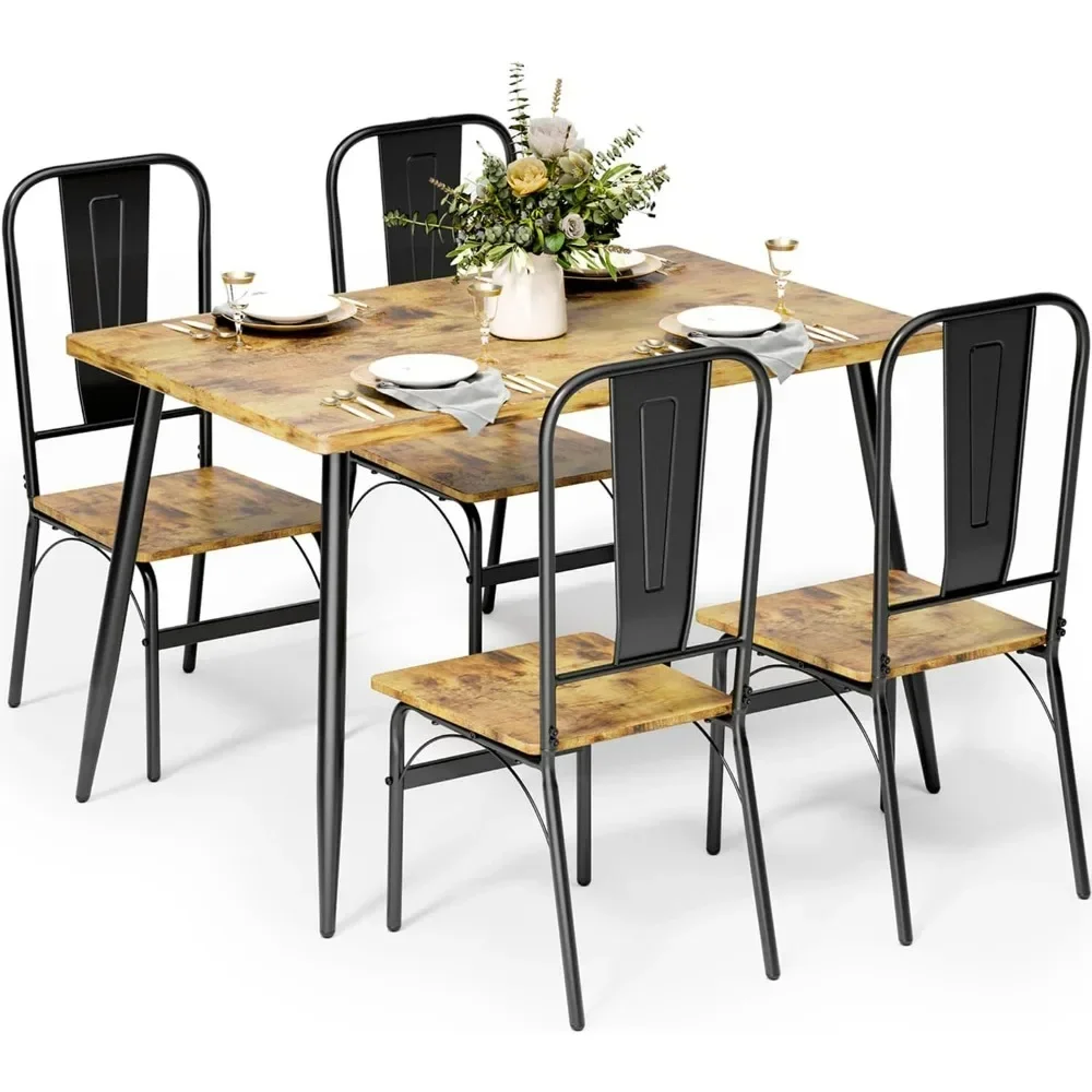 Juego de mesa de comedor para 4 personas con una mesa y cuatro sillas, comedor de espacio pequeño para cocina, comedor, bistró