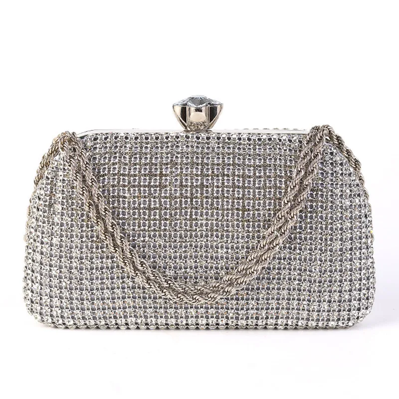 Diamonds Evening Bags for Women Silver Gold Luxury Shoulder Bags Wedding Party Banquet Clutch Purse Simple Rhinestone Handbags