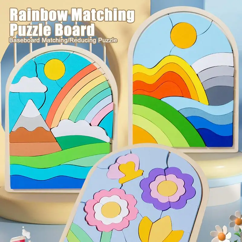 Houten Puzzel Bord Regenboog Puzzel Matching Game Houten Peuter Puzzels Educatief Speelgoed 3d Kleurrijke Hersenen Teaser Voor