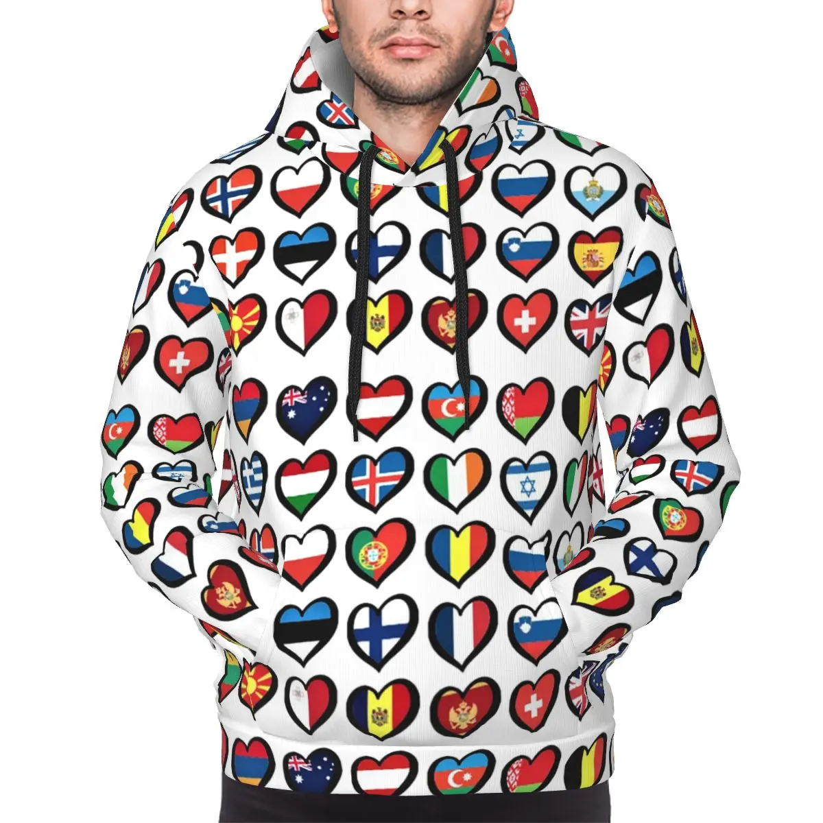 

Eurovision Song Contest Flags Hearts ESC EBU Eurofans Hoodie Hip Hop Pullover Winter Men's Women's Sweatshirts Long Sleeve Tops