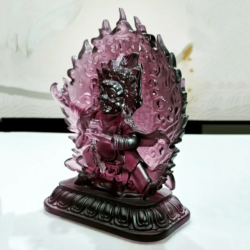 Mahakala Buddha Statue Tibetan Tantric The God of Wealth in the Black Sky Statue Crystal Glass Buddhist Protector Home Decor