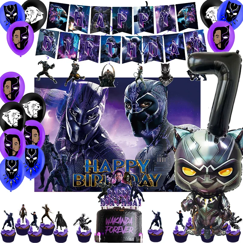 Superhero Black Panther Birthday Party Decoration Balloon Banner Backdrop Cake Topper Party Supplies Baby Shower